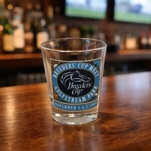 Vintage 1999 Breeders Cup 15 oz Shot Glass Gulfstream Park Horse Racing